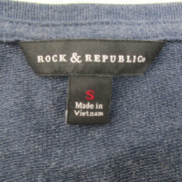 Rock & Republic T-Shirt Womens Small Blue Stars Rhinestone Double-Sided Pullover - Picture 6 of 11